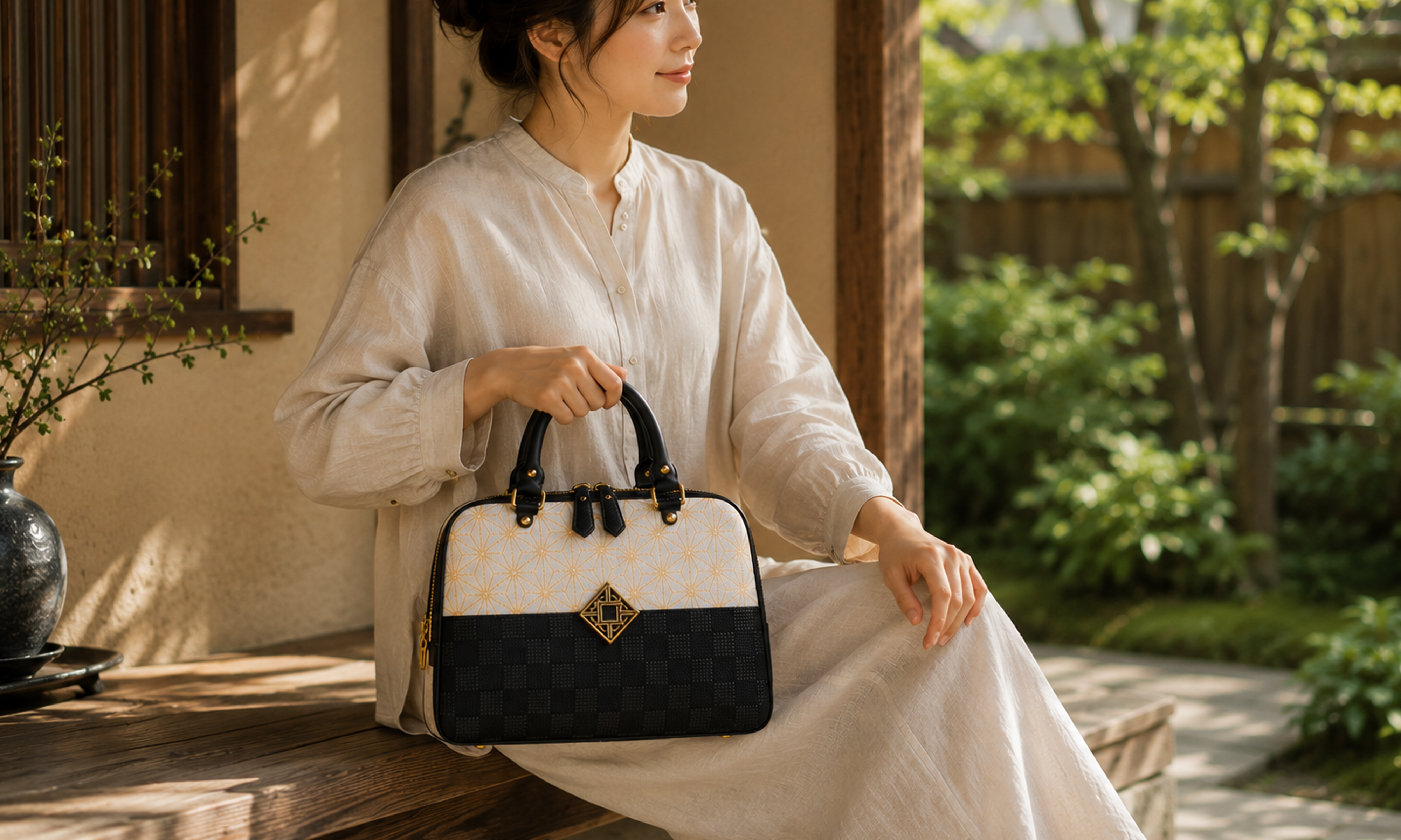 白いバッグを持つ女性